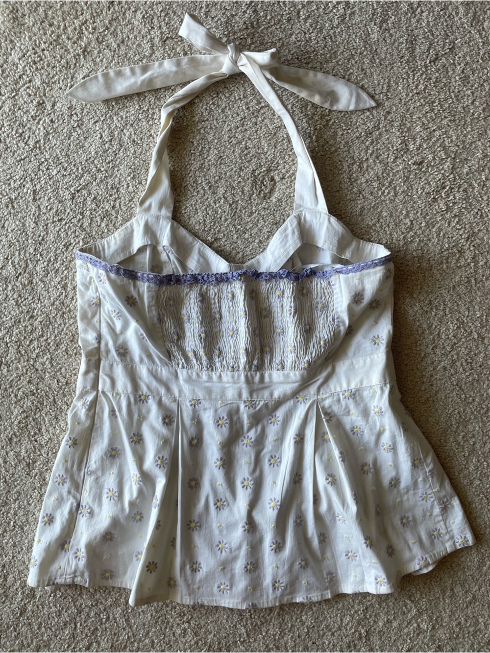 Odille White Halter Floral Peplum Tank Top with Lavender Trim - Picture 2 of 7